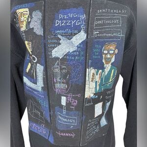 Jean Michel Basquiat Hoodie Horn Players Crewneck Jazz Graphic Black Size Small